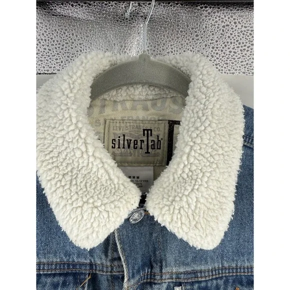 VTG Levi's Silver Tab Trucker Jean‎ Jacket Youth 10-12 yrs Denim Sherpa Collar - Picture 6 of 16